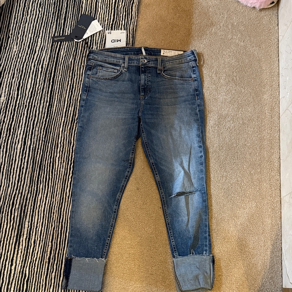rag & bone Distressed Blue Ankle Jeans